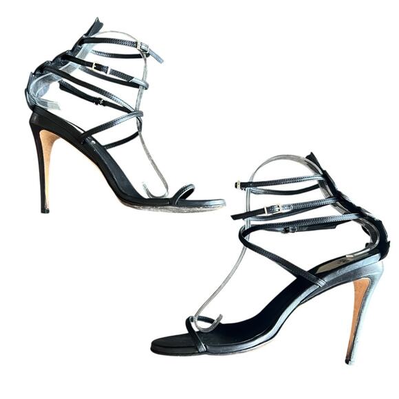 Fendi Women’s Ava Black Leather Crocodile Strappy Sandals Stiletto Heels Size 39 - Picture 12 of 15